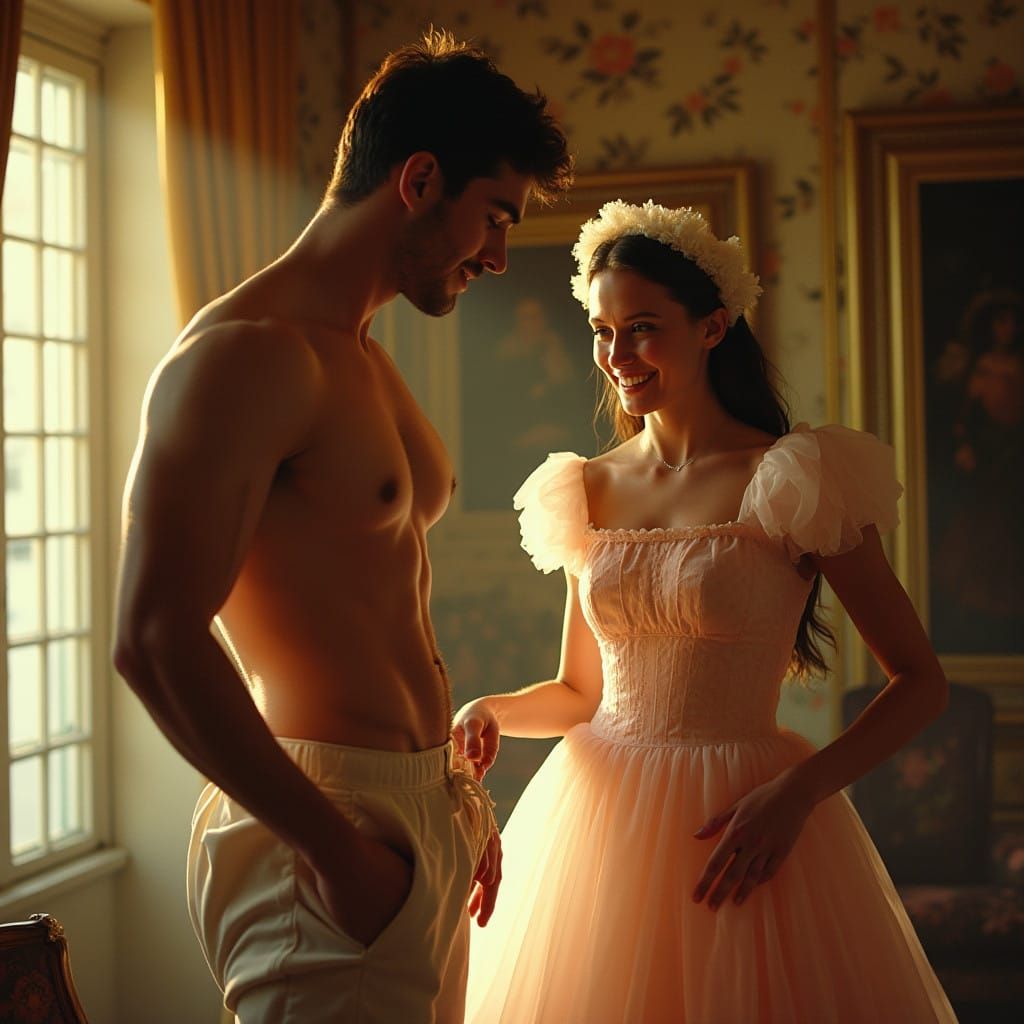 Tender Moment of Humble Masquerade in Whimsical Tulle Gown