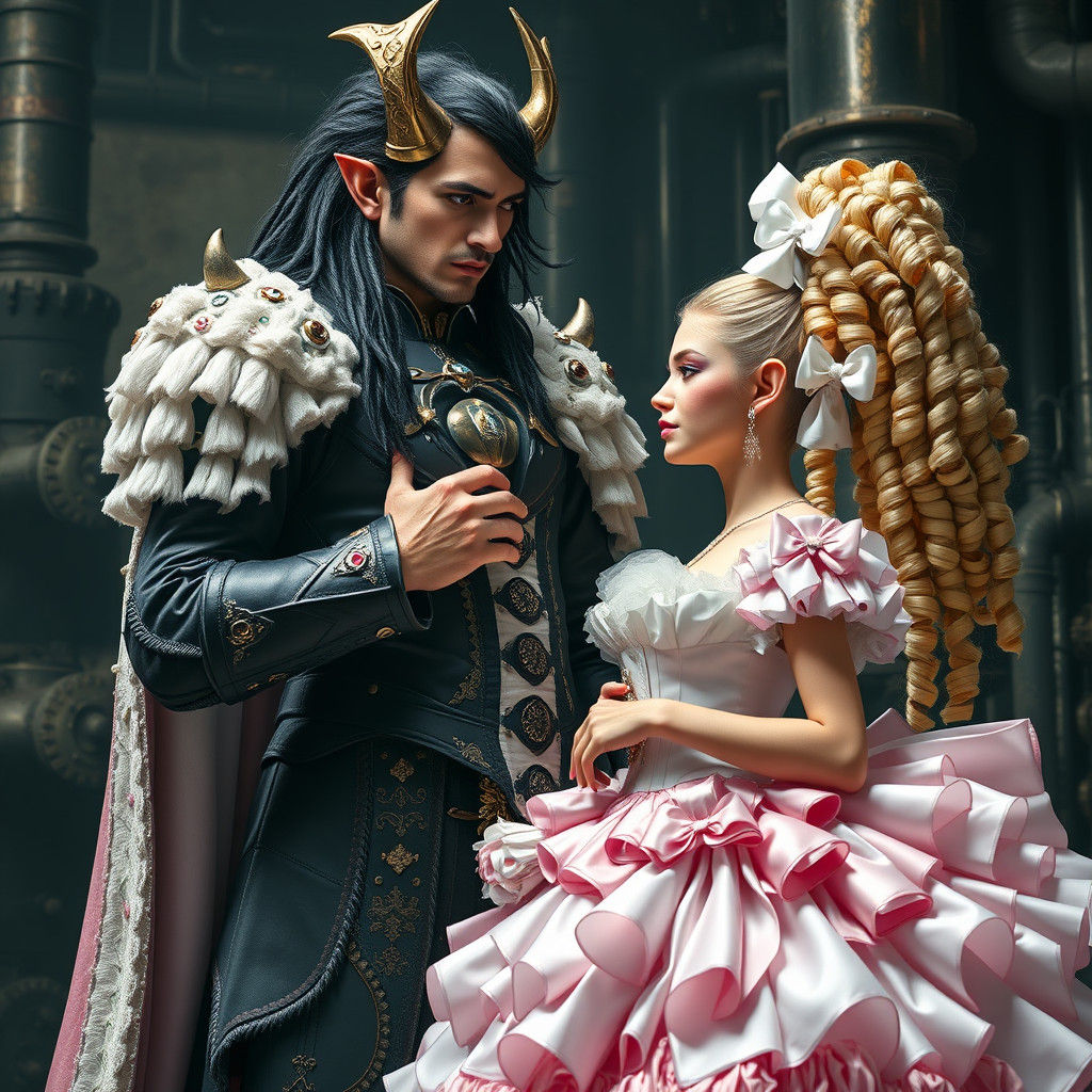 Demon King and Princess Bride in Steampunk Setting