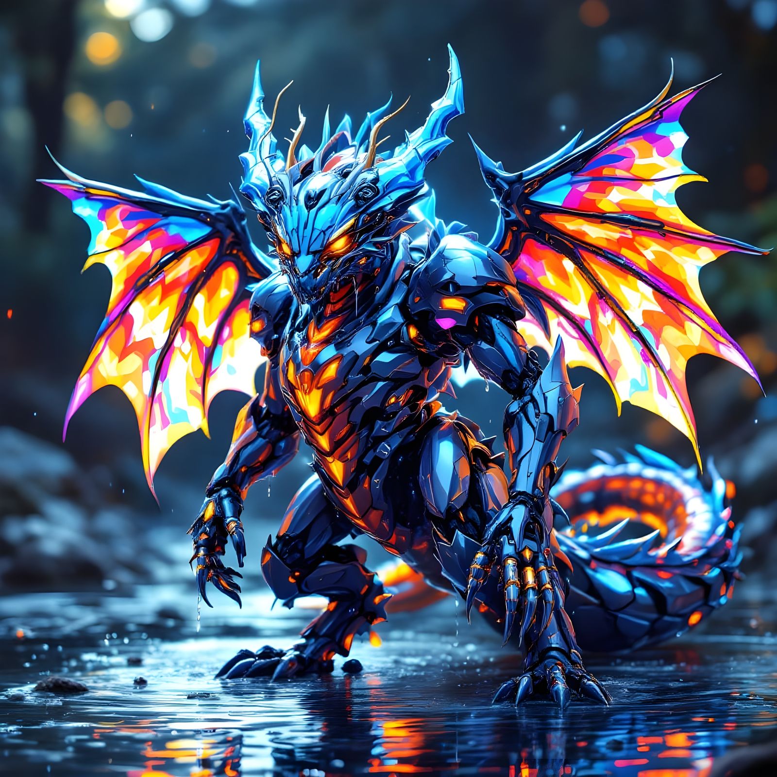 Anime Mecha Dragon-Insect Warrior with Bokeh