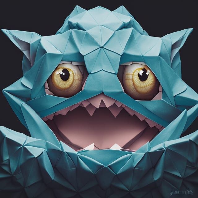 Cute Origami Monster in Photorealistic Style