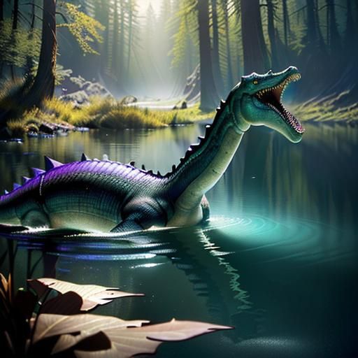 Loch Ness Monster 3D Render in Dark Fantasy Style