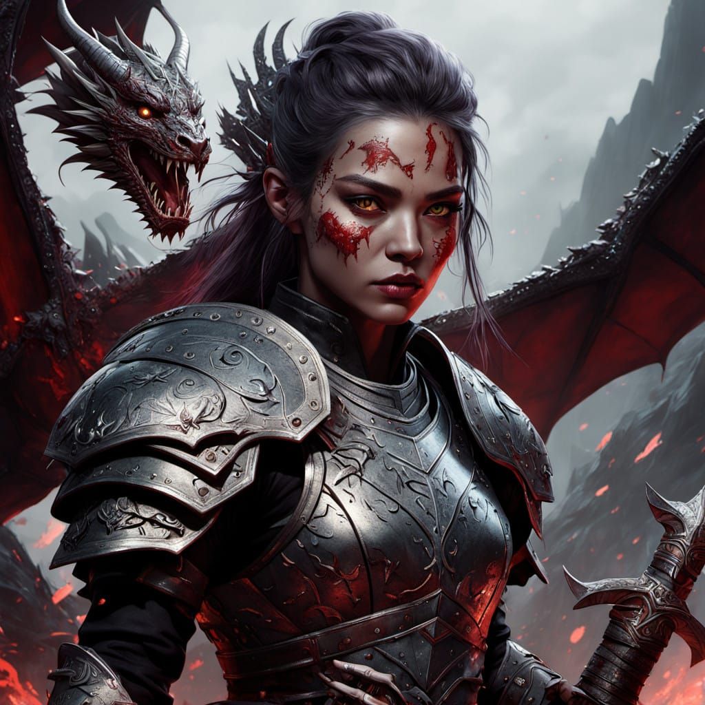 Triumphant Female Warrior in Dark Fantasy Armor