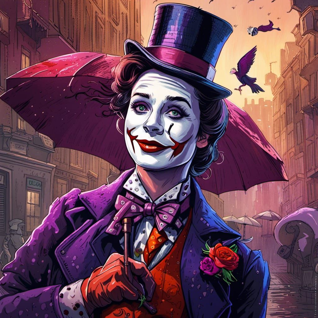 Mary Poppins as Joker: Digital Art Masterpiece