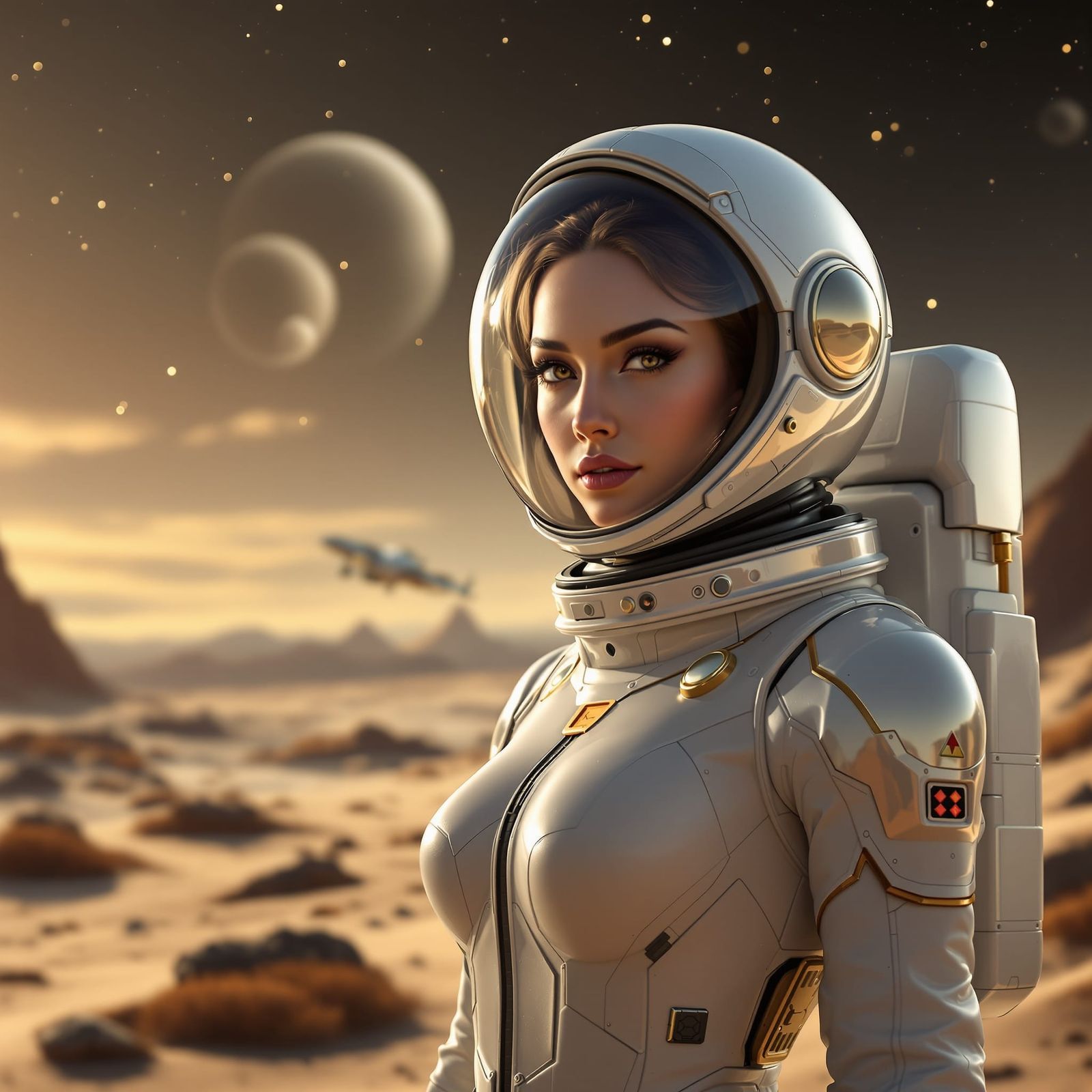 Astronaut on Alien Planet in Sleek Uniform