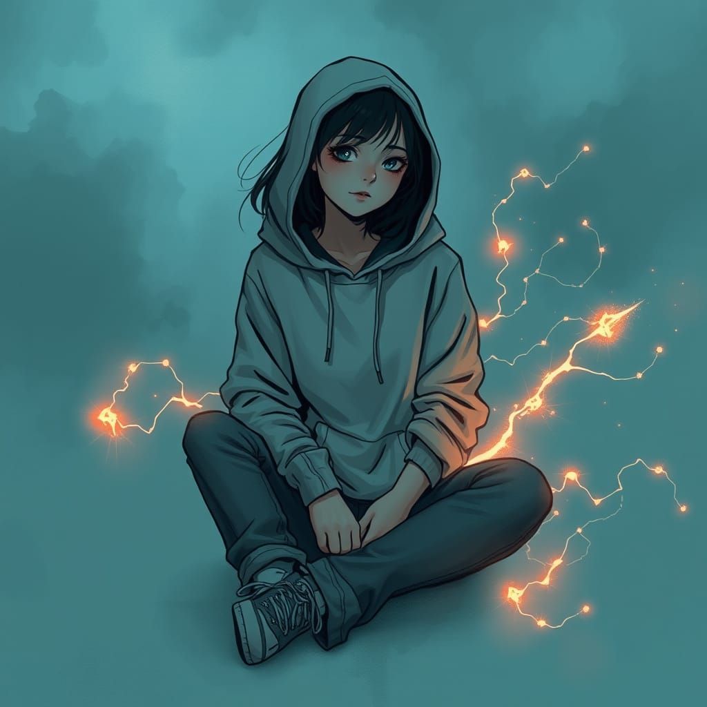 Teenage Girl in Dystopian, Emotive Scene