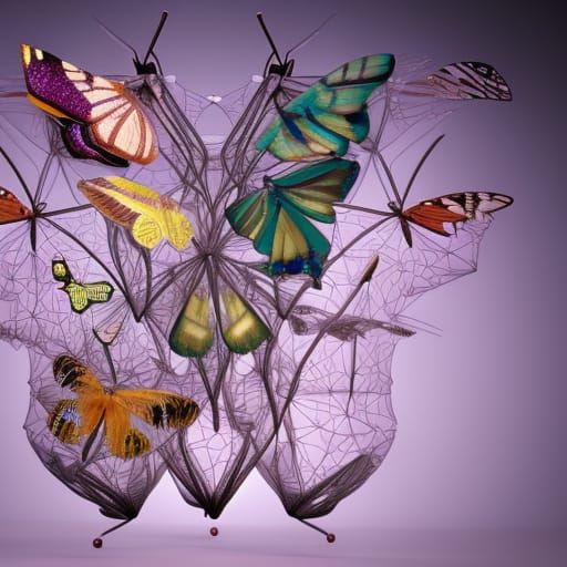 Surreal Geometric Butterflies in Photorealistic CGI Style