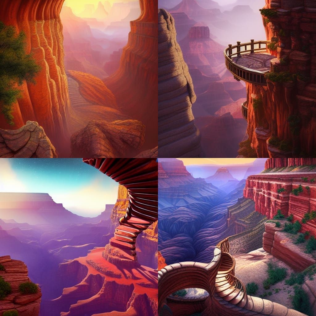 Spiral Staircase in Grand Canyon: Detailed Matte Painting