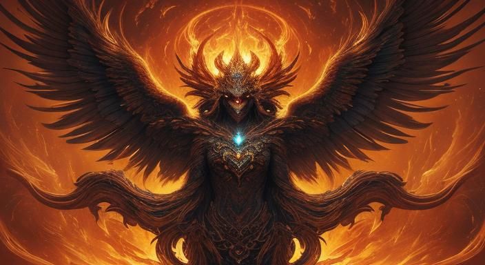 Mystical Phoenix Protecting Heart in Ethereal Digital Art