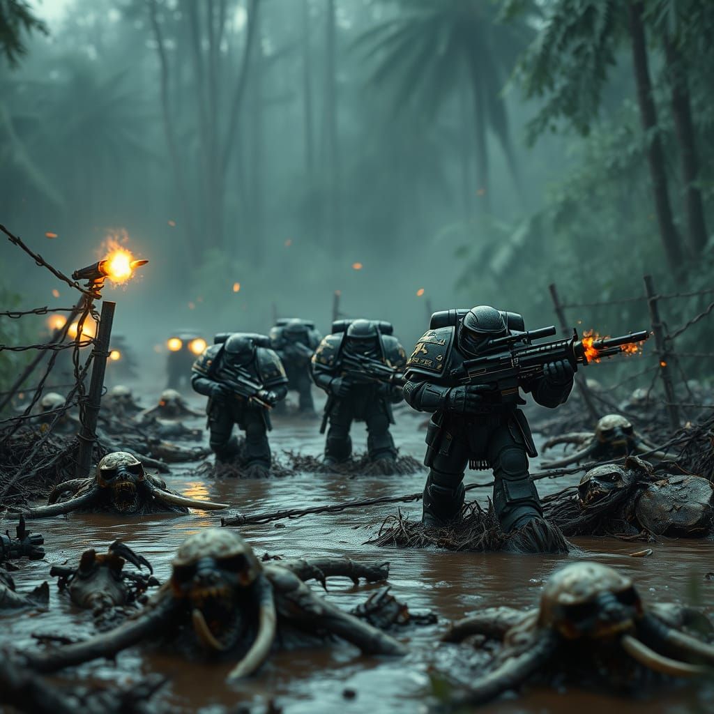 Warhammer 40k Space Marines on Jungle Battlefield