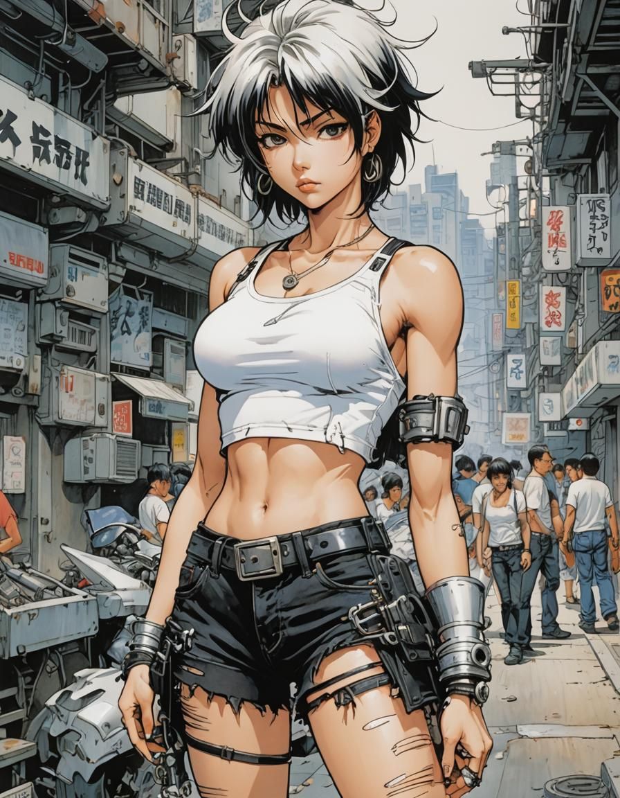Anime Punk Woman in Torn Jeans