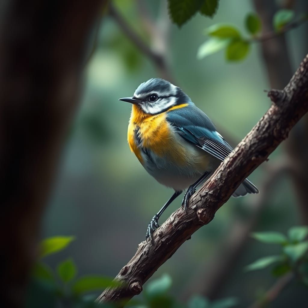 Realistic European Songbird Perched in a Lush Forest