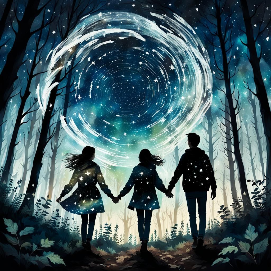 Magical Double Exposure of Teenagers Under Stars