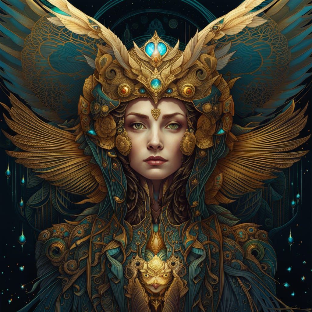 Bioluminescent Owl Queen: Digital Art Illustration