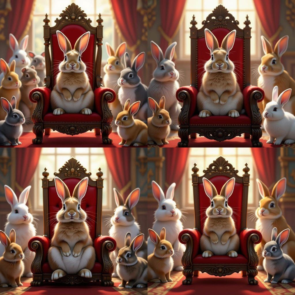 Rabbit King on Throne with Animal Court