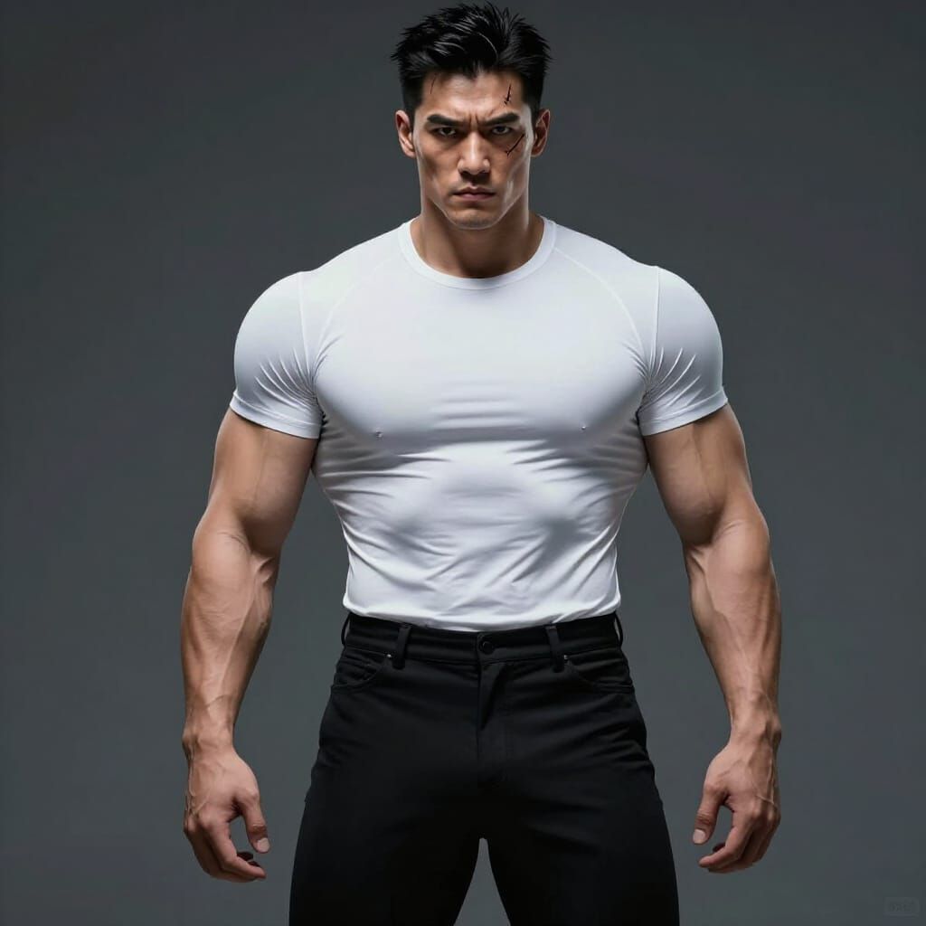 Muscular Asian Man With Scar, Concept Art Style