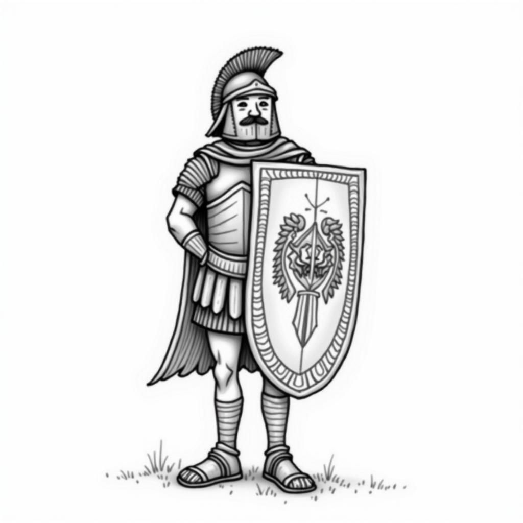 Roman Soldier Coloring Page with Shield and 'Faith' Shoes