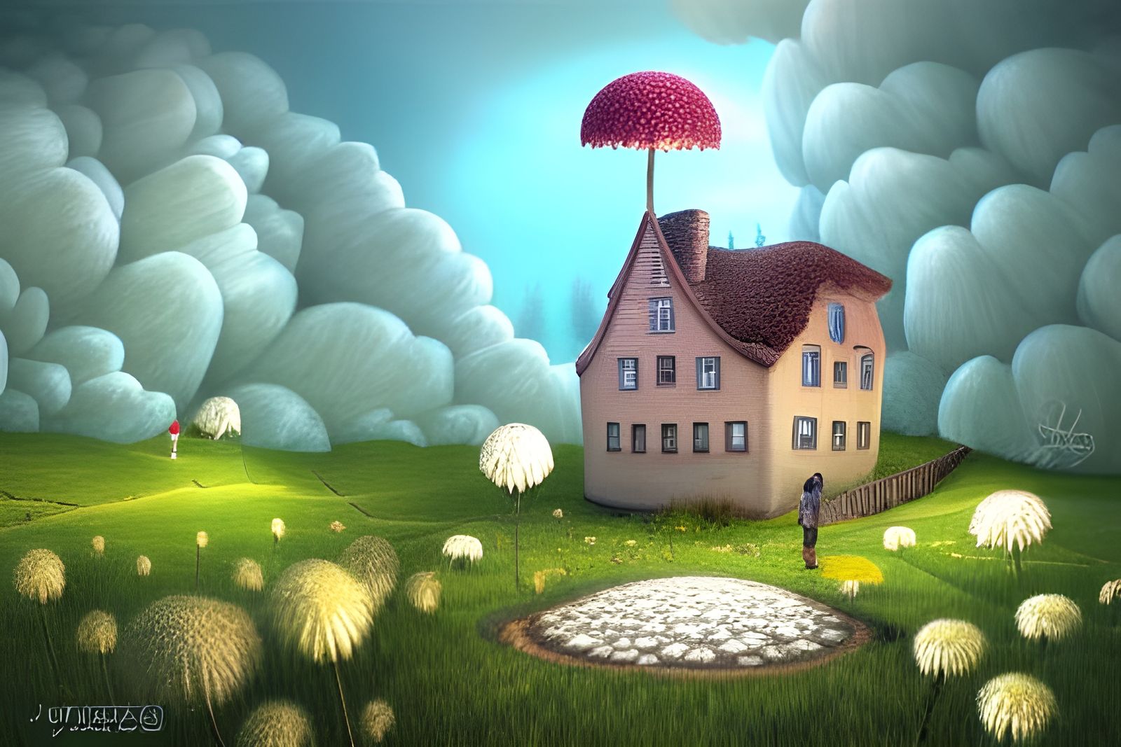 Storybook Village Inside Footprint with Dandelions