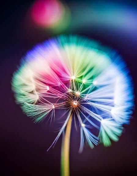 Rainbow Blowball Shines at Night: Hyperrealistic Photography