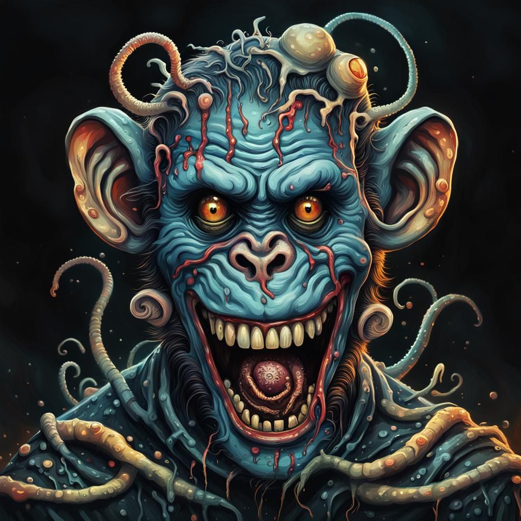 Cyberpunk Horror Portrait of a Zombie Monkey Monster Clown