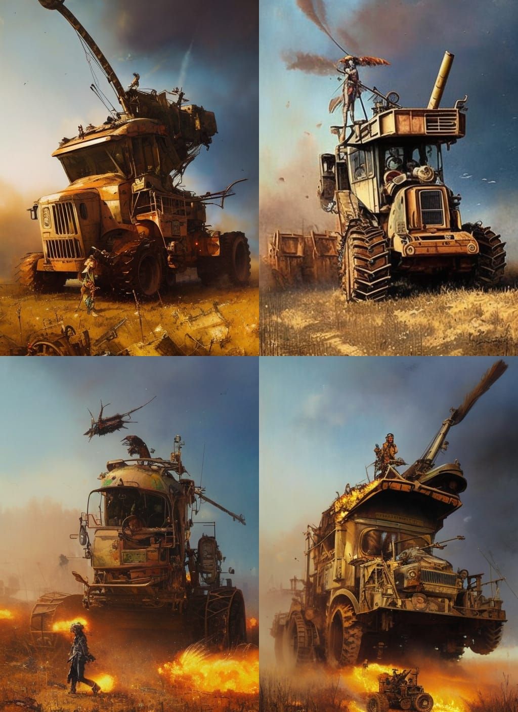 Tank Girl Rides Burning Harvester: Crayon Caricature