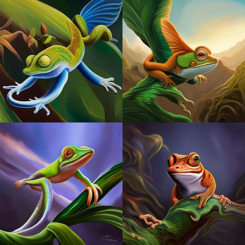 Gecko Lion Hybrid: Hyperrealistic Acrylic Painting