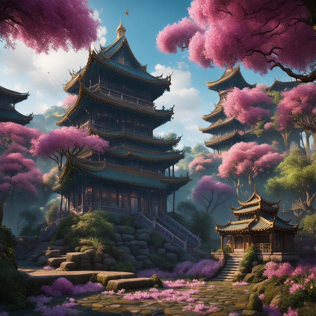 Intricate Bamboo and Floral Matte Painting