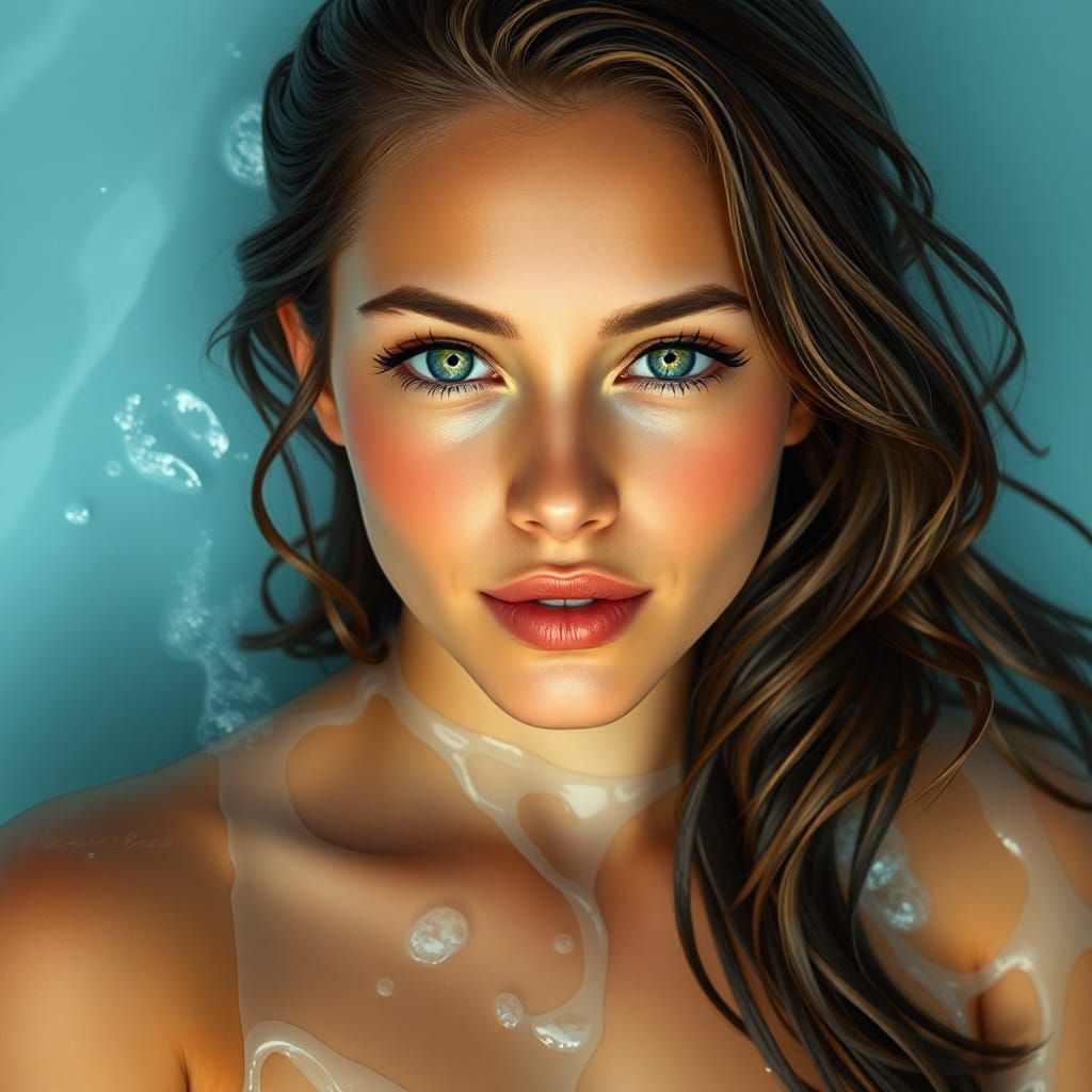 Bathing Beauty: Hyperrealistic Portrait of a Woman