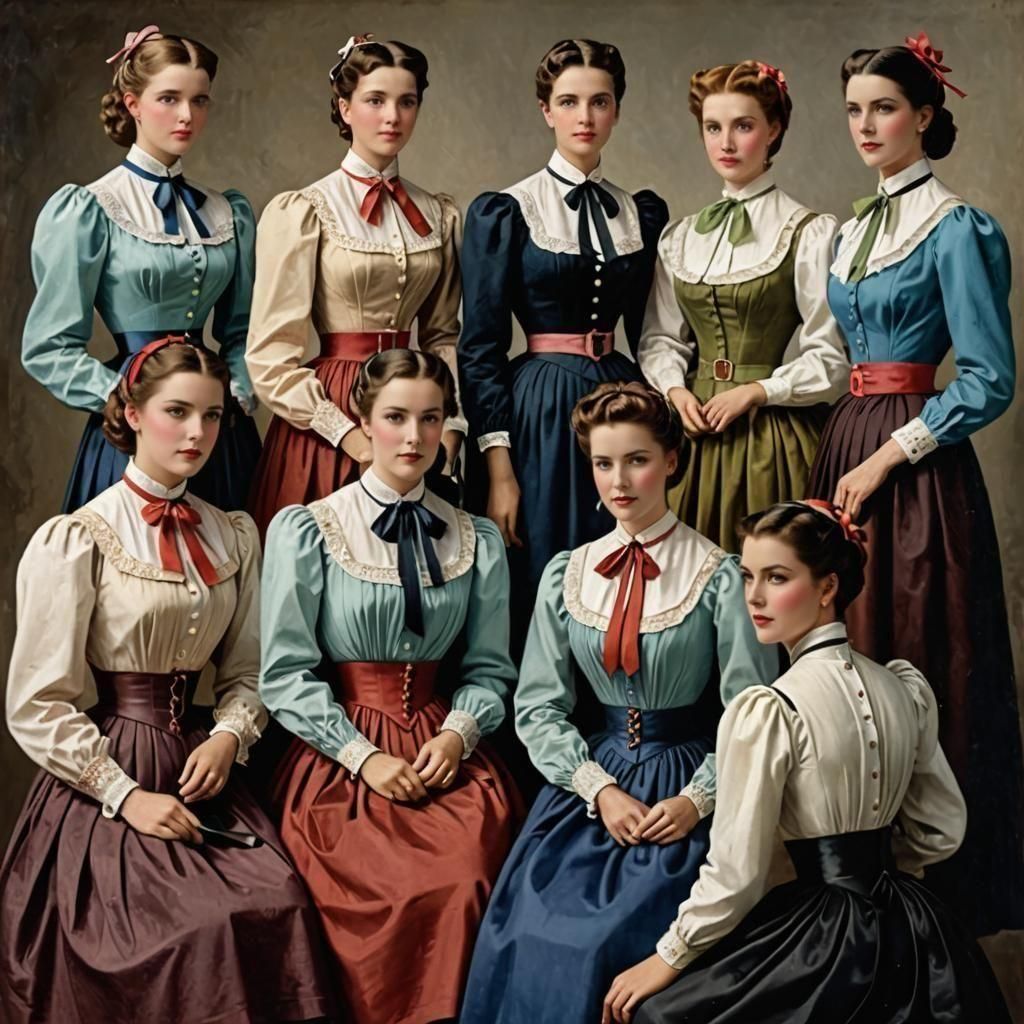 Vintage Fashion: Women in Blouses, Skirts, and Corsets