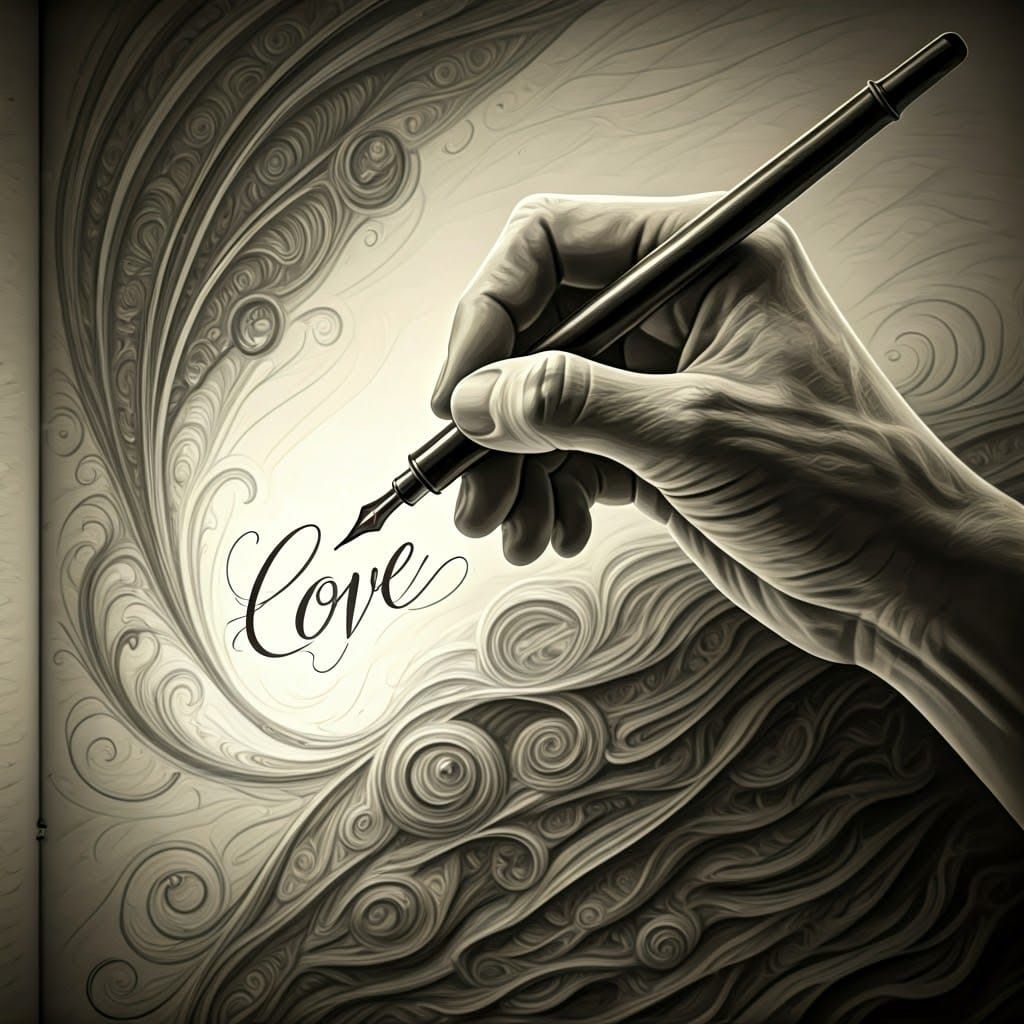 Calligraphy Hand Sketch in Black and White