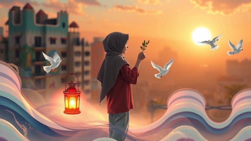 Girl with Olive Branch in Dreamlike Digital Art