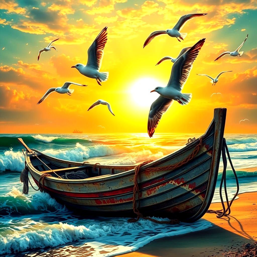 Cosmic Seashore Sunrise in Vibrant Hues