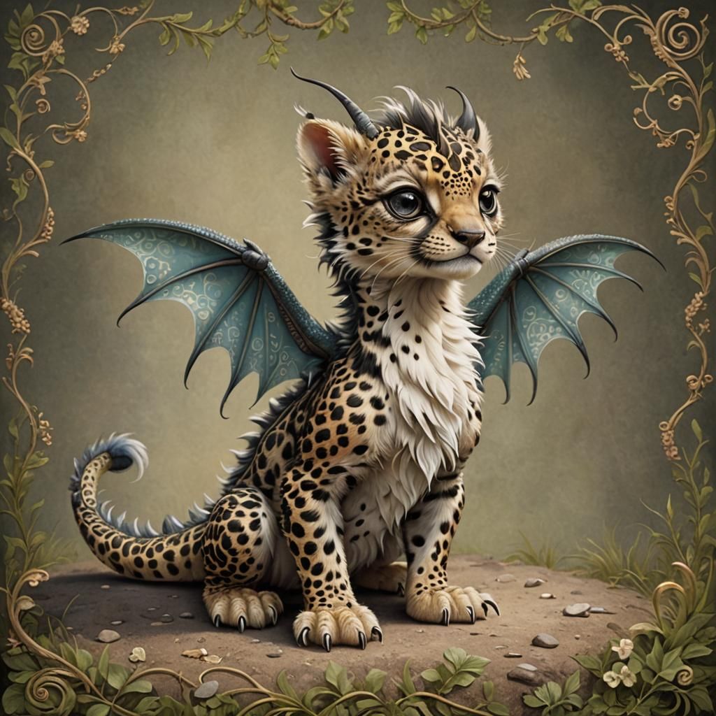 Whimsical Leopard Spotted Dragon Hatchling with Wings