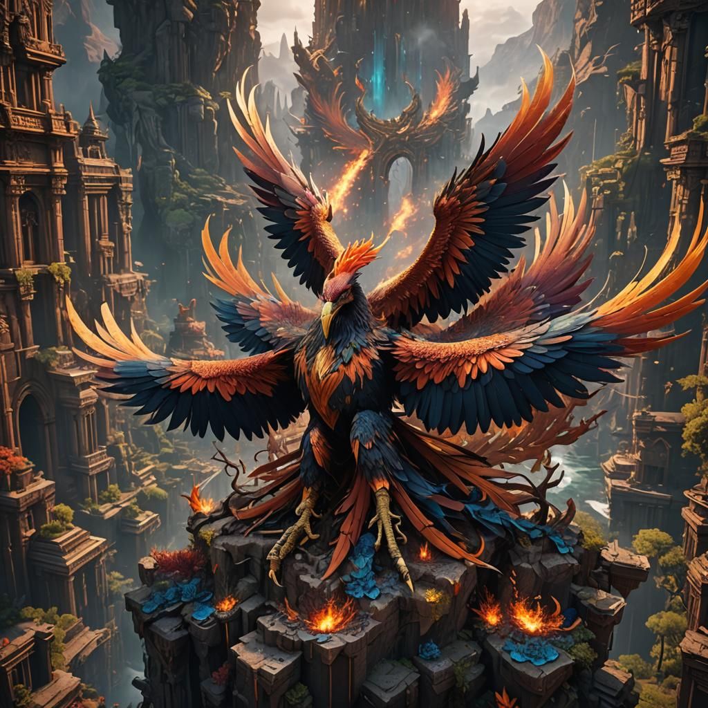 Detailed Phoenix Concept Art in Deep Color