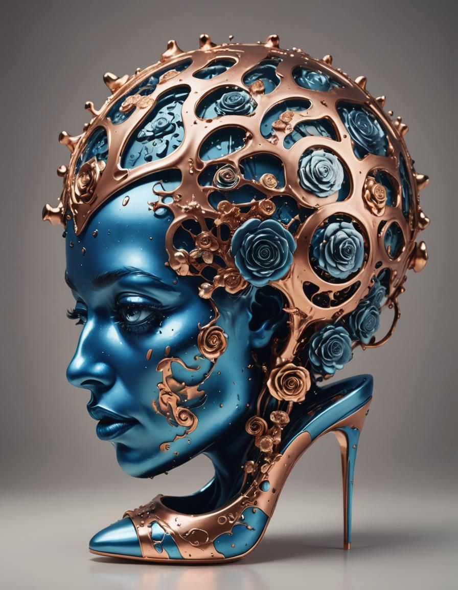 Surreal Rose Gold Woman in Mystical Chamber