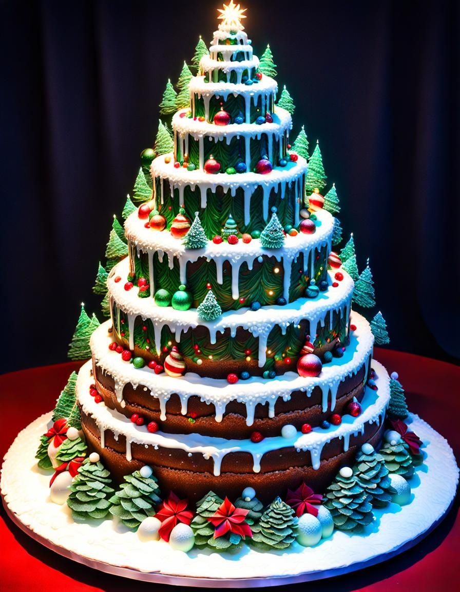 Christmas Tree Cake with Candies and Lights