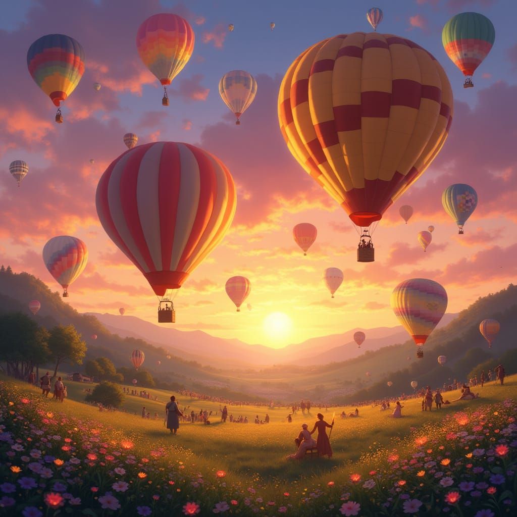 Whimsical Hot Air Balloon Festival at Sunset