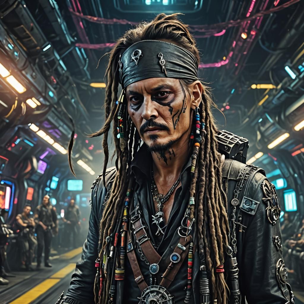 Cyberpunk Space Pirate with Neon Lighting