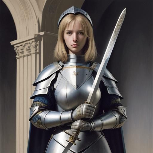 Medieval Female Knight with Sword and Bible