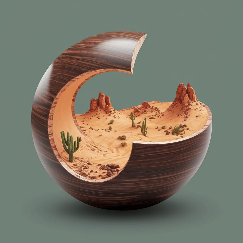 Desert World Inside Fractured Wooden Ball
