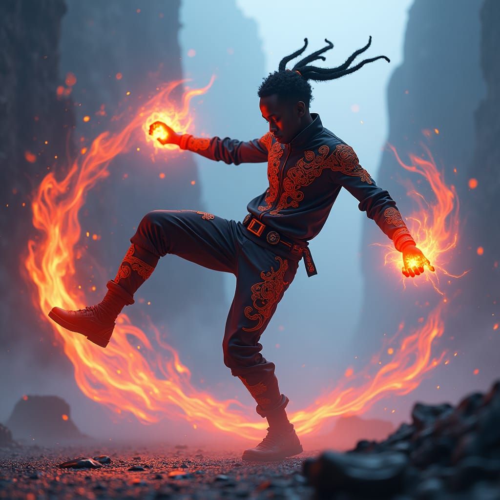 Dynamic Ninja Warrior Kick in Anime Style