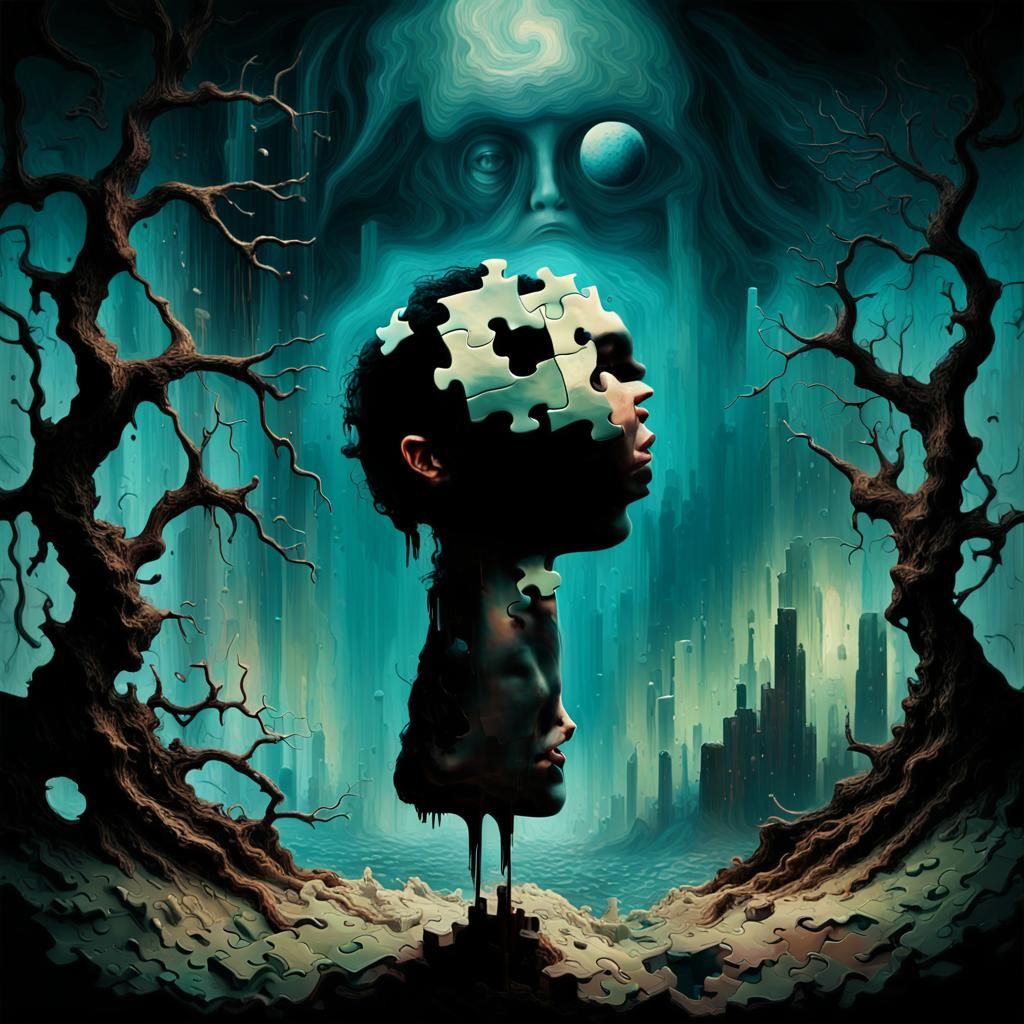 Surreal Fragmented Portrait in Digital Collage Style