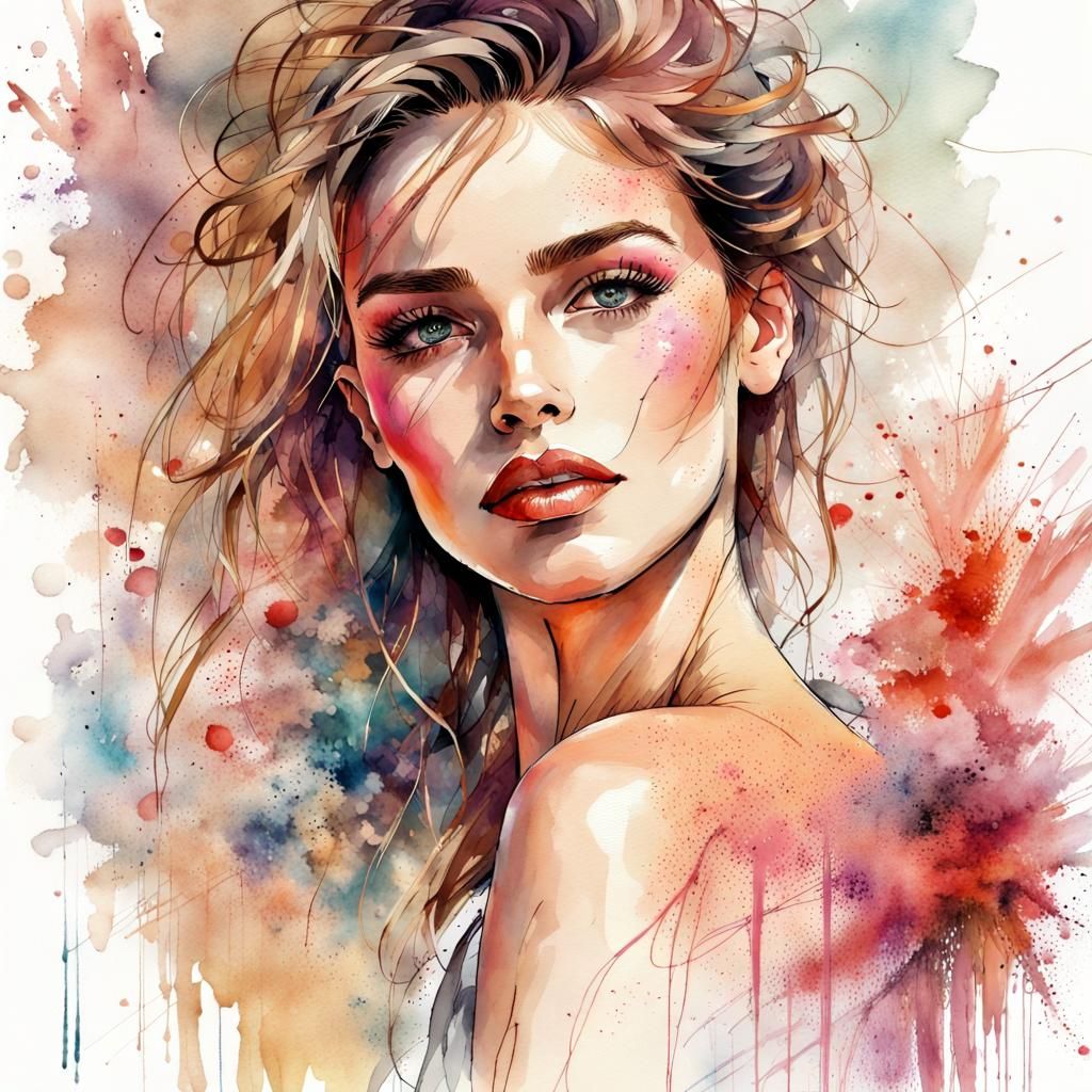 Stunning Girl in Saint Tropez, Watercolor Painting