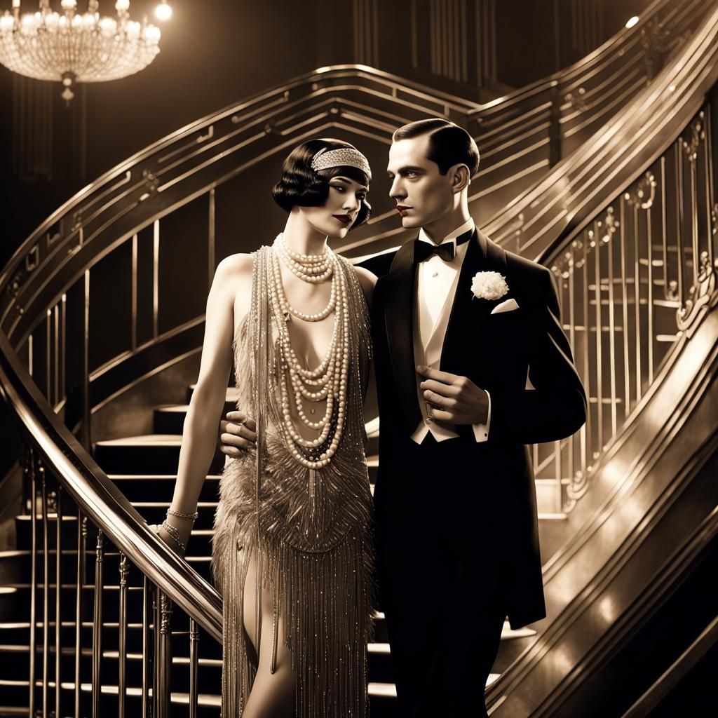 Glamorous 1920s Couple in Art Deco Nightclub