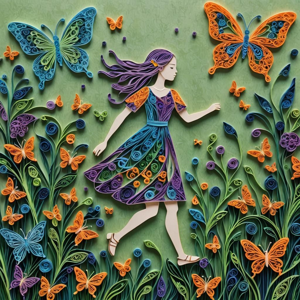Whimsical String Art: Girl Chasing Butterflies