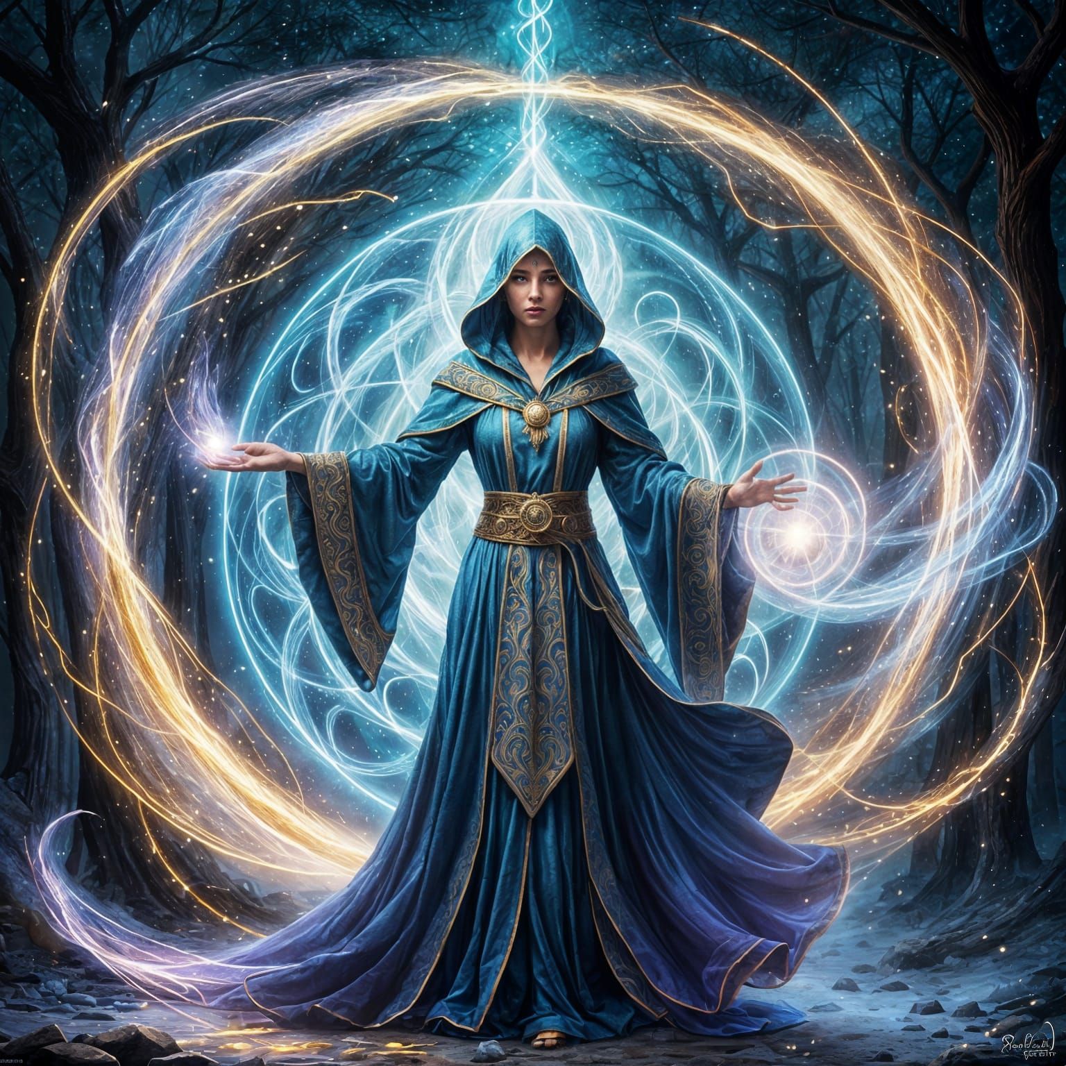 Mysterious Mage Casting Spell in 3D Digital Art
