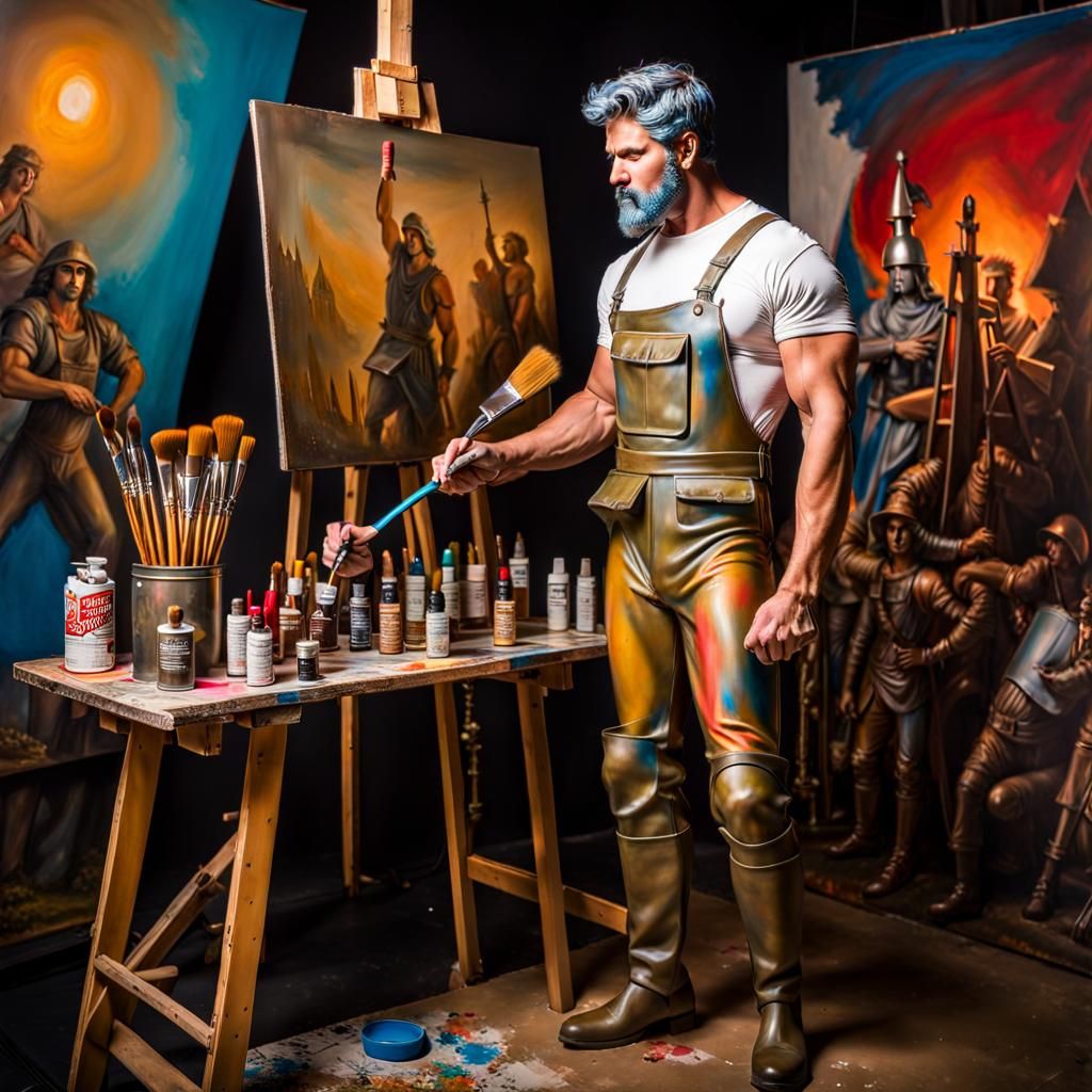 Statue of a Man with Brush in Airbrush Art