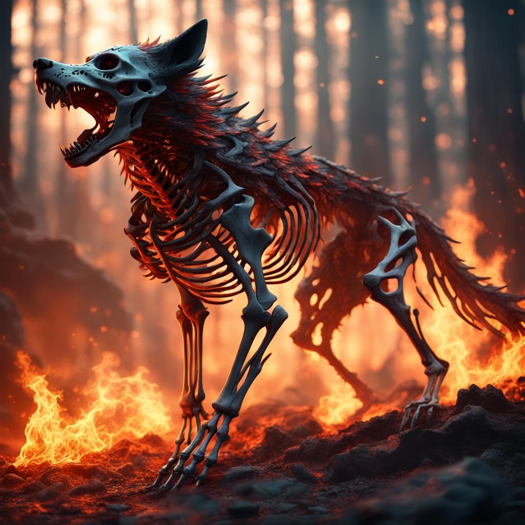 Fiery Skeleton Wolf Fantasy Concept Art