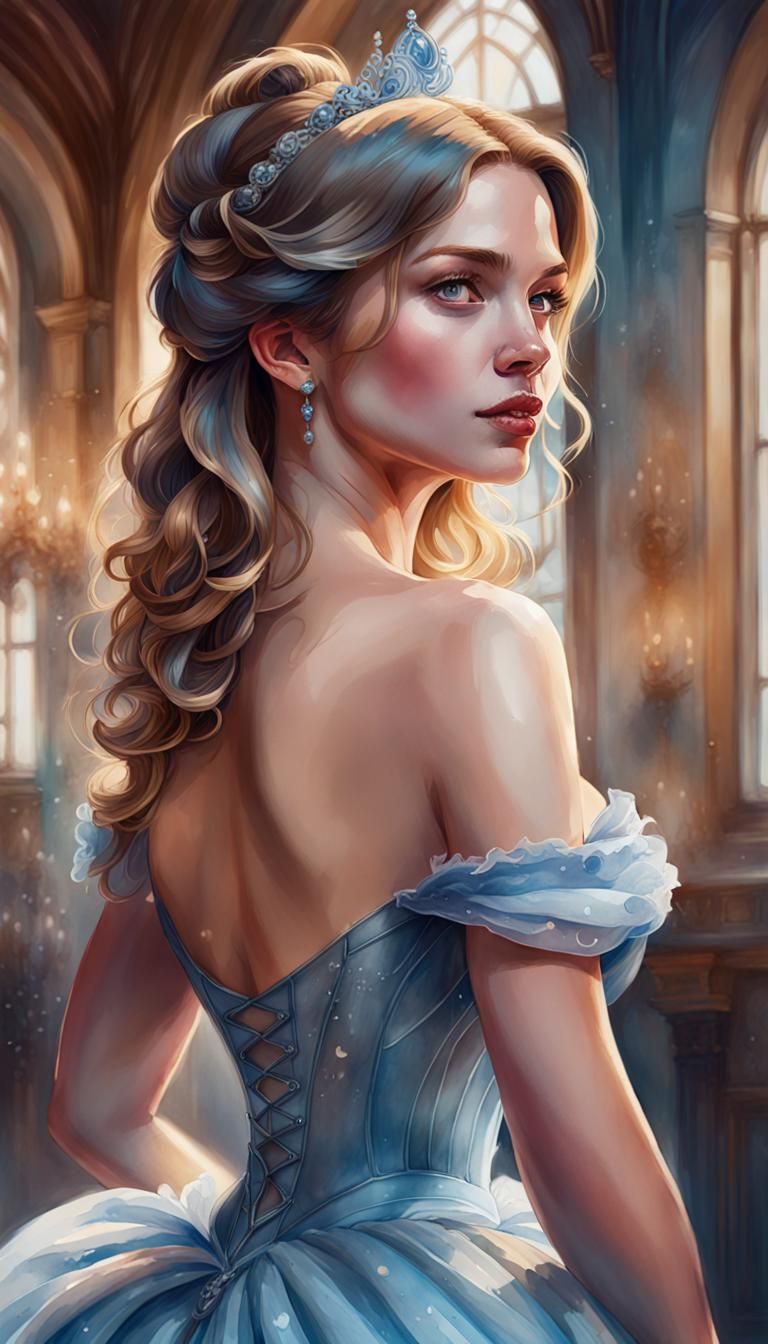 Watercolor Portrait of Woman in Cinderella Gown