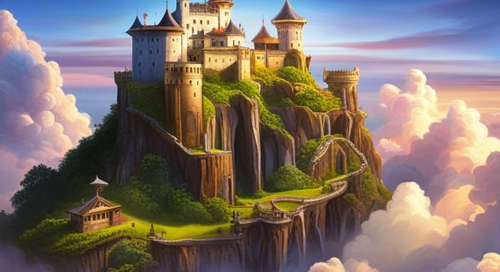 Dreamy African Cloud Castle: Digital Concept Art
