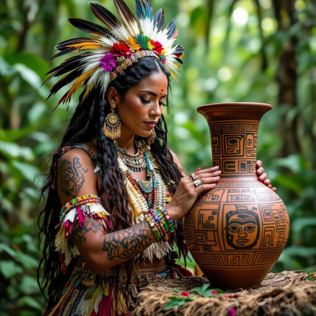 Afro-Colombian Woman Crafts Mayan Pottery in Rainforest